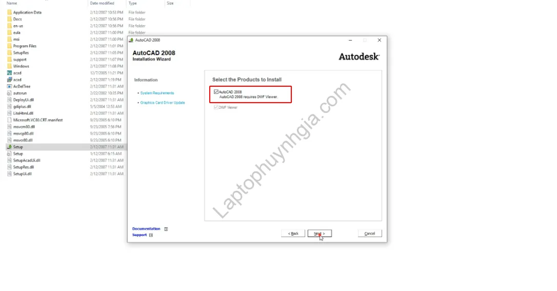 Chọn sản phẩm cài đặt