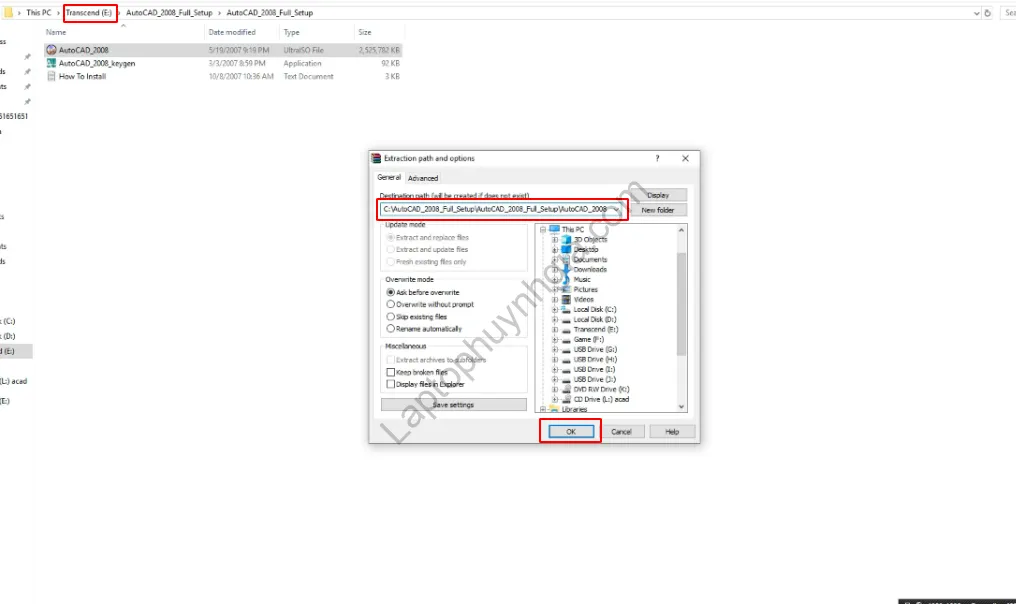 Thay đổi đường dẫn giải nén