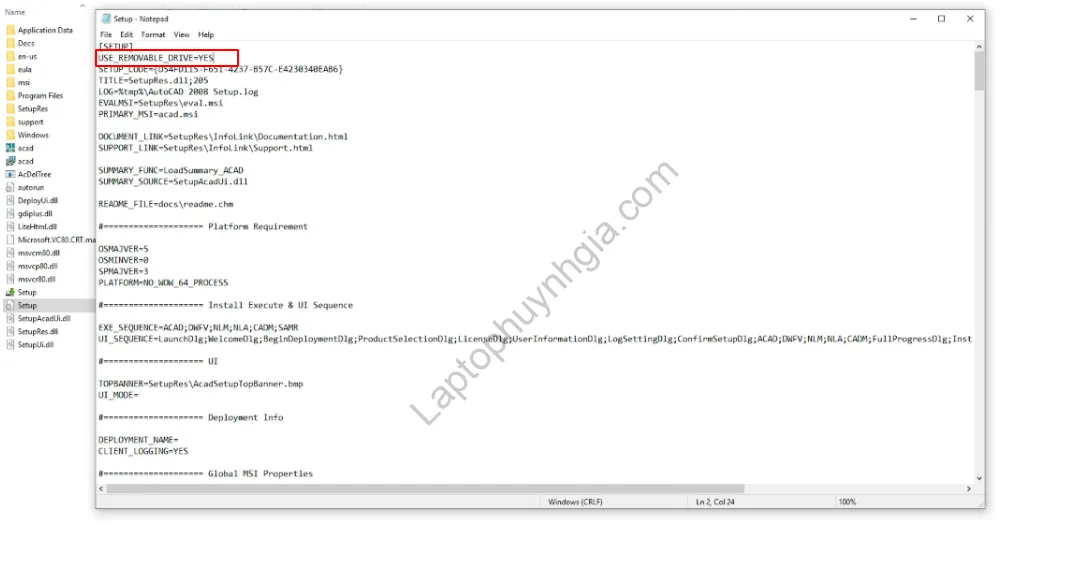 Chỉnh sửa Setup.ini