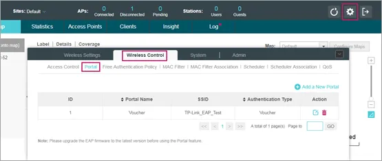 Giao diện quản lý các trang Portal hiện có