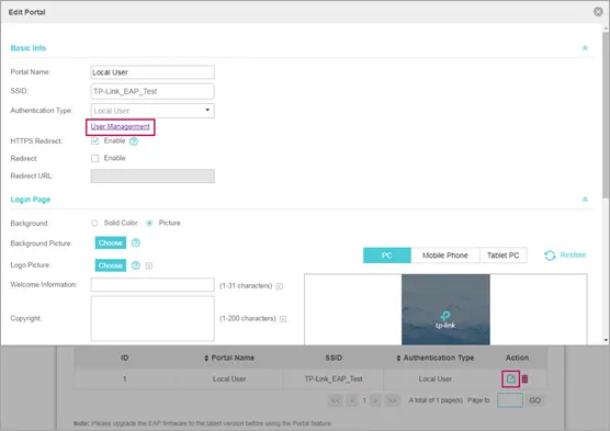 Giao diện quản lý danh sách tài khoản người dùng