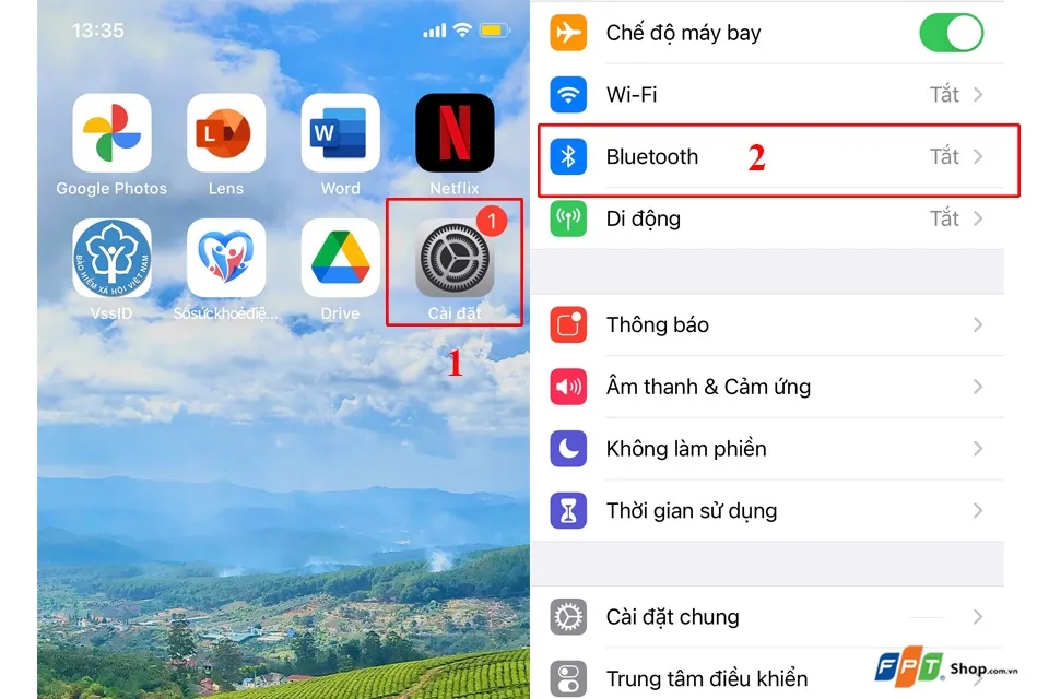 Menu Bluetooth trong Settings
