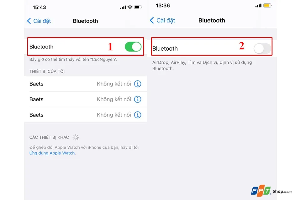 Tắt công tắc Bluetooth