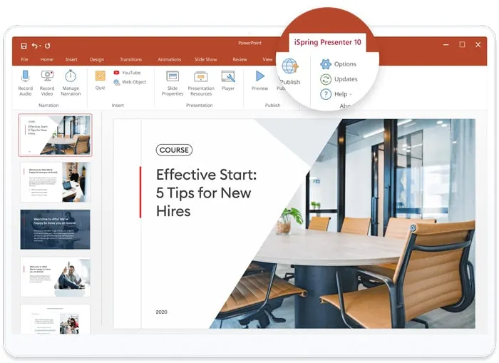 iSpring Presenter được tích hợp tự động trên MS PowerPoint