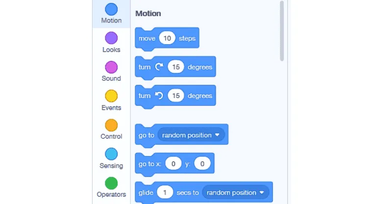 khối lệnh di chuyển giúp nhân vật hoạt động