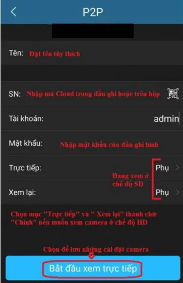 Nhập thông tin đăng nhập theo phương thức P2P