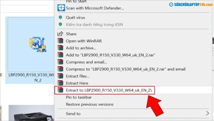 Giải nén file driver máy in