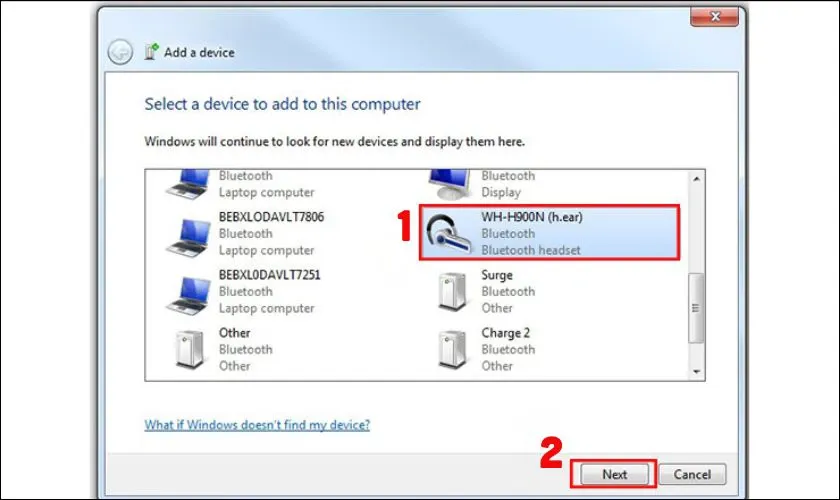 Chọn thiết bị và tiếp tục