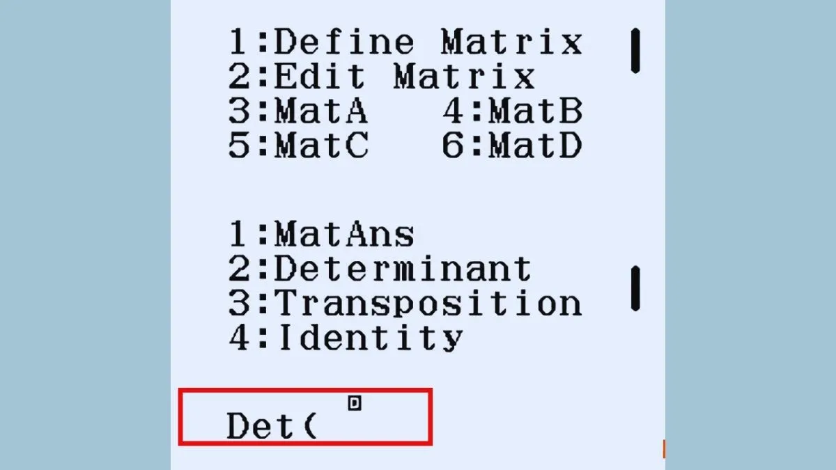 Kết quả định thức hiện ra sau khi sử dụng lệnh Det trên máy tính