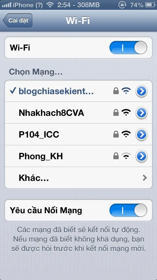 Kết quả thực tế điện thoại đã kết nối thành công vào wifi