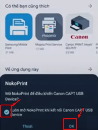 Cho phép NokoPrint truy cập thiết bị USB