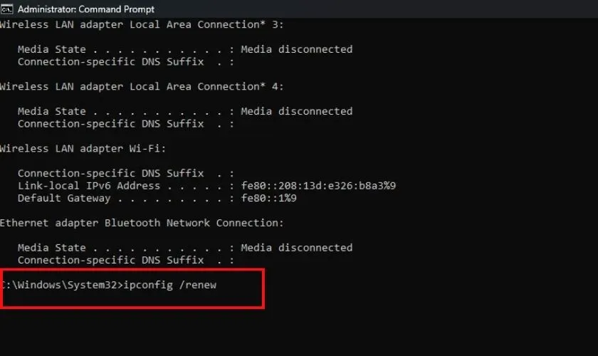 Khắc phục lỗi laptop bị mất WiFi bằng việc làm mới địa chỉ IP