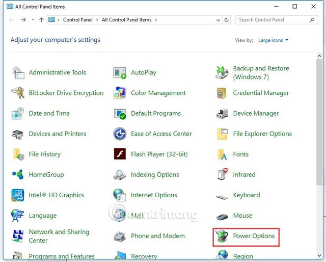 Truy cập Power Options để xử lý lỗi máy tính tắt đột ngột
