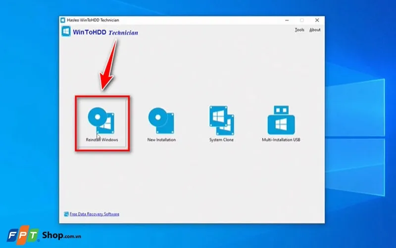 Khởi chạy WinToHDD để thực hiện cách cài win không cần usb