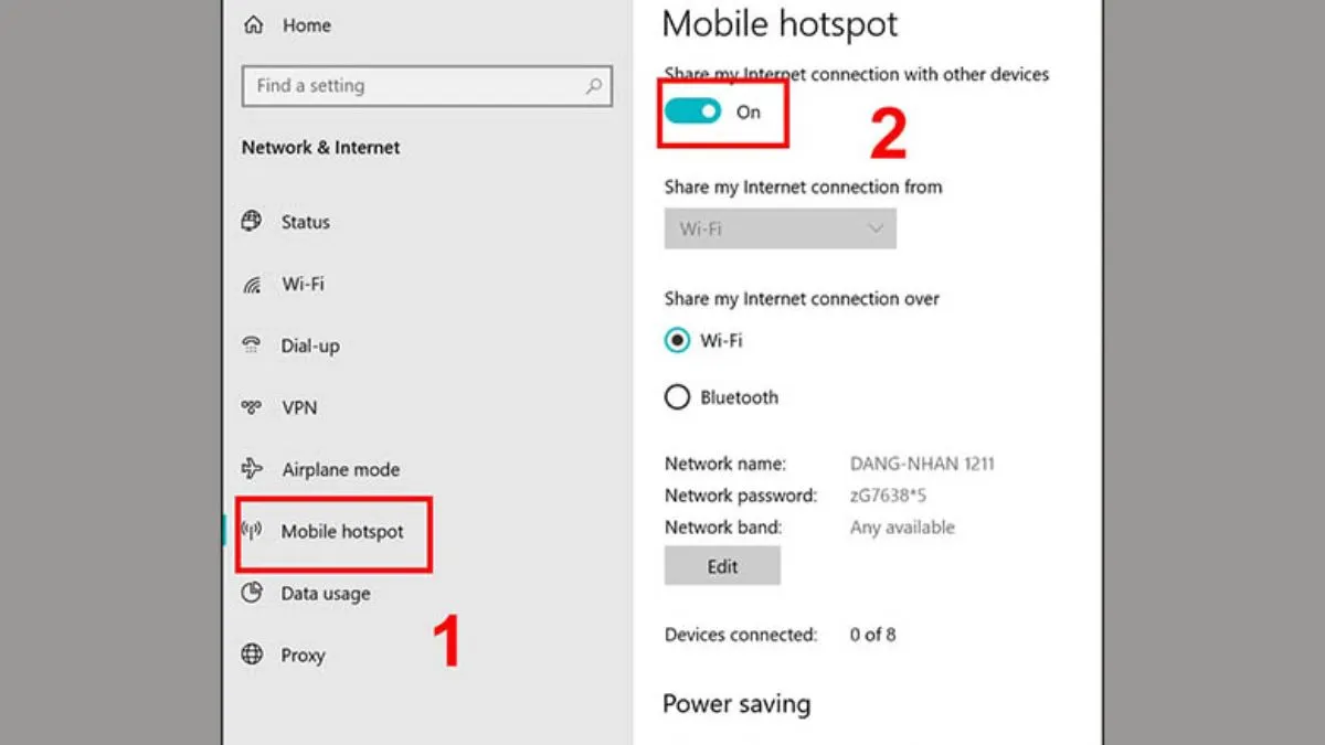 Kích hoạt tính năng Mobile Hotspot để bắt đầu phát sóng wifi