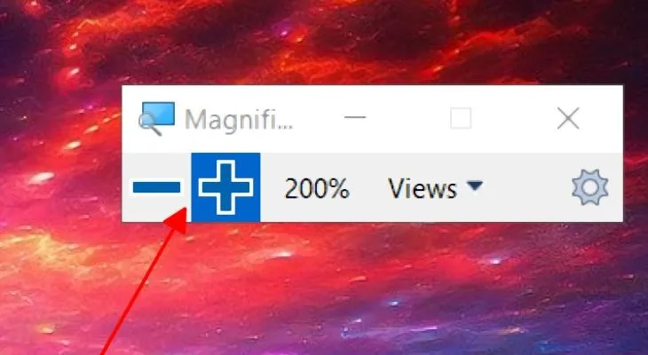 Sử dụng các nút cộng trừ trong Magnifier để thay đổi tỷ lệ hiển thị màn hình