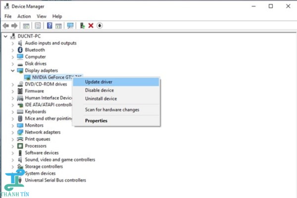 Kiểm tra driver card đồ họa nếu màn hình máy tính bị đen 1 góc