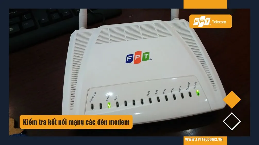 Kiểm tra các đèn báo tín hiệu trên modem wifi FPT.