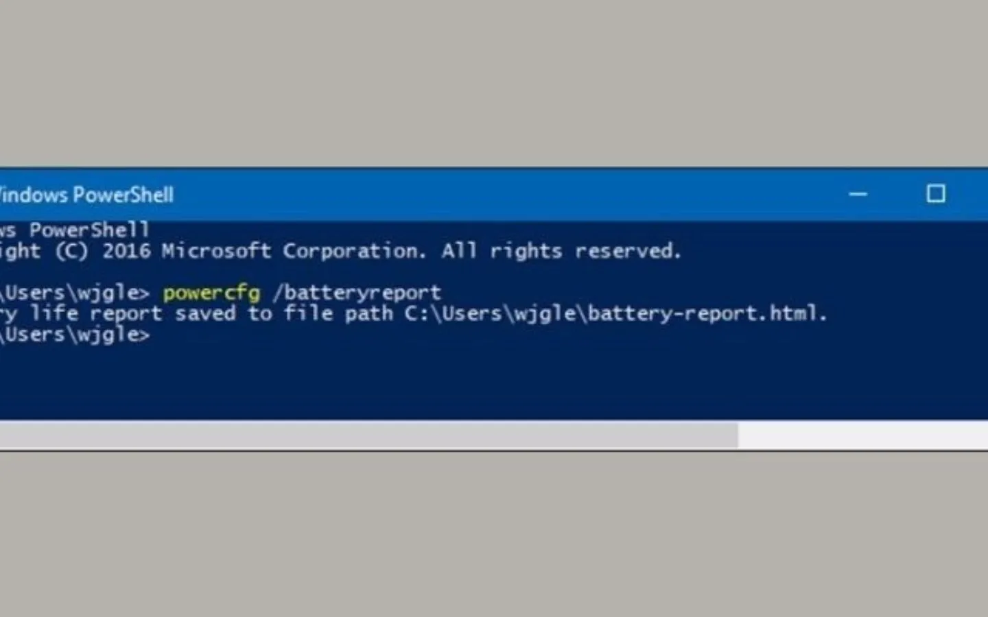 Nhập powercfg /batteryreport vào màn hình hiển thị