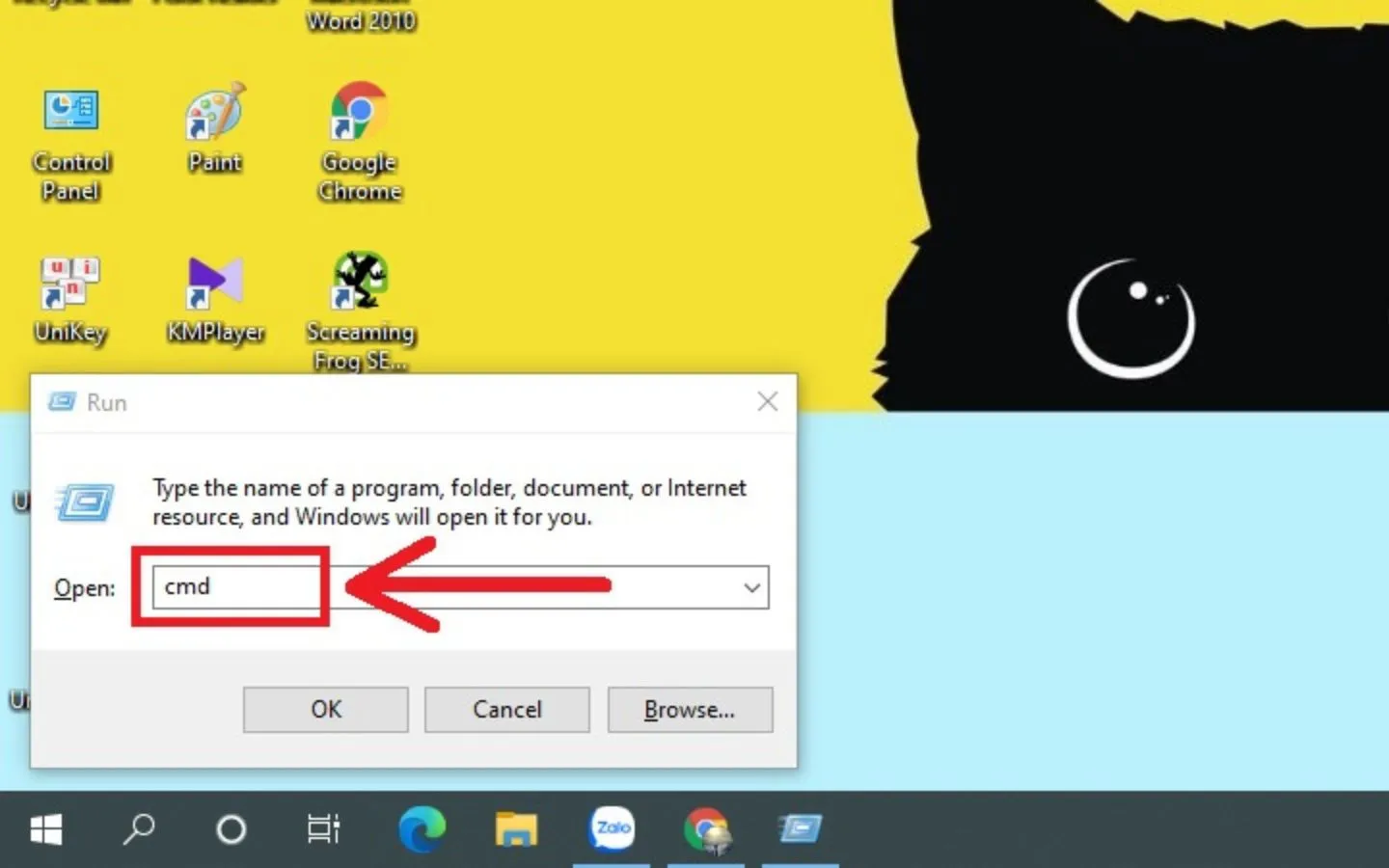 Nhập cmd vào ô tìm kiếm