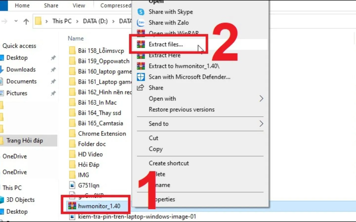 Giải nén file vừa tải xuống