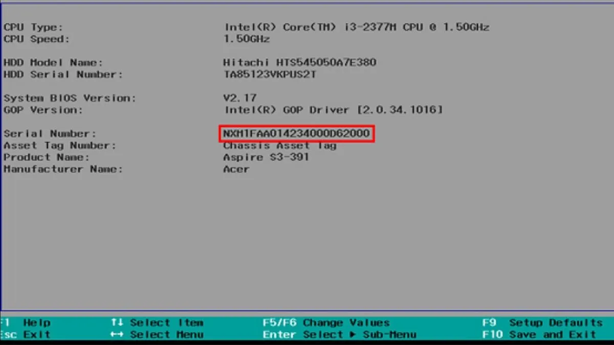 Giao diện BIOS hiển thị ngày sản xuất và các thông số phần cứng gốc