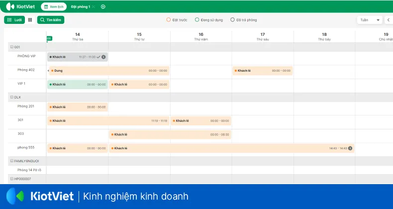 Giao diện phần mềm quản lý khách sạn KiotViet