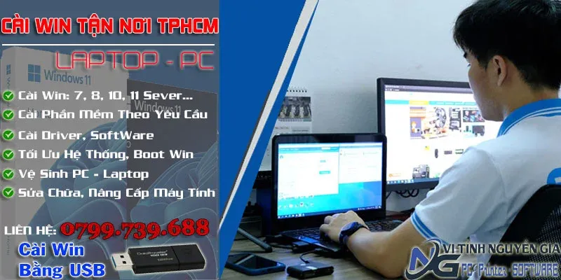 Kỹ thuật viên thực hiện dịch vụ cài win tận nơi chuyên nghiệp bằng USB Boot chuẩn mới nhất