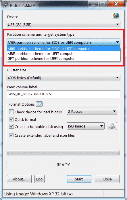 Chọn chuẩn MBR để tương thích với BIOS cũ