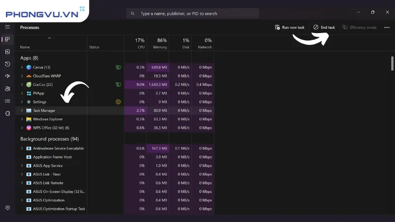 Sử dụng Task Manager để theo dõi ứng dụng tiêu tốn tài nguyên