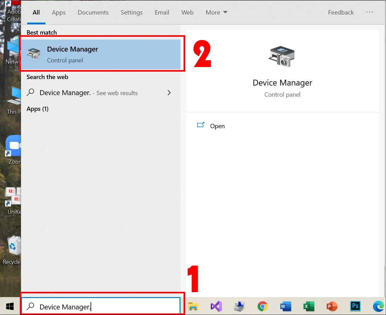 Mở trình quản lý thiết bị Device Manager để cập nhật driver bàn phím