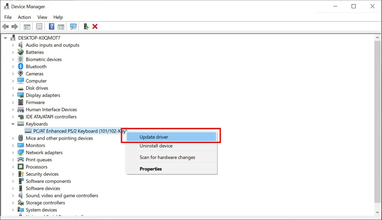Cập nhật trình điều khiển bàn phím để khắc phục xung đột phần mềm