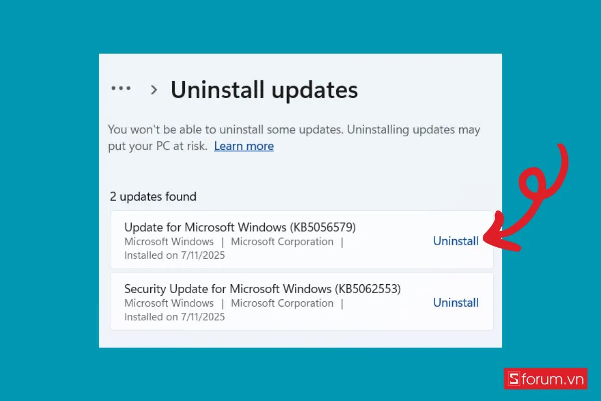 Xóa bản cập nhật phần mềm gần nhất bước 5 (Hình minh họa)