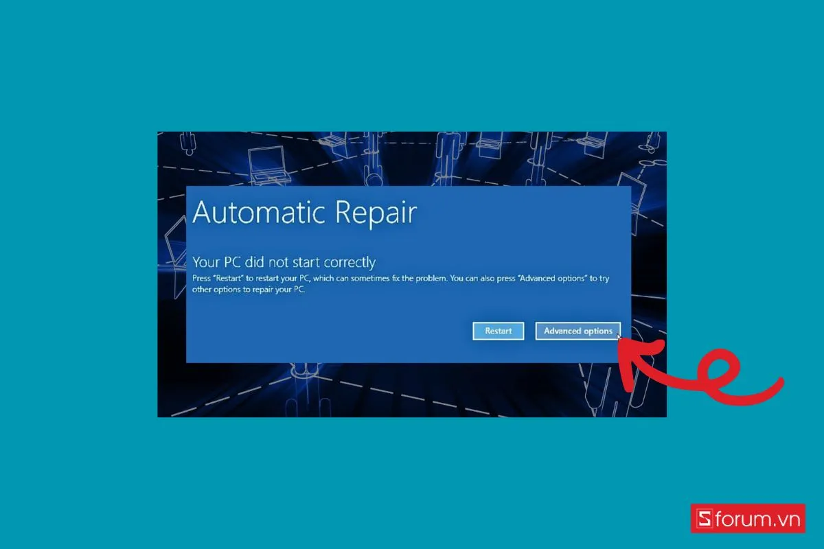 Tận dụng chế độ Automatic Repair để hạn chế lỗi bị treo Restarting bước 2 (Hình minh họa)