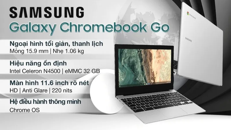 Samsung Galaxy Chromebook Go XE310XDA thiết kế nhỏ gọn dành cho học sinh