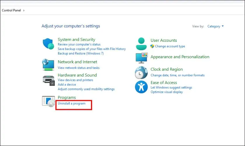Gỡ phần mềm không cần thiết