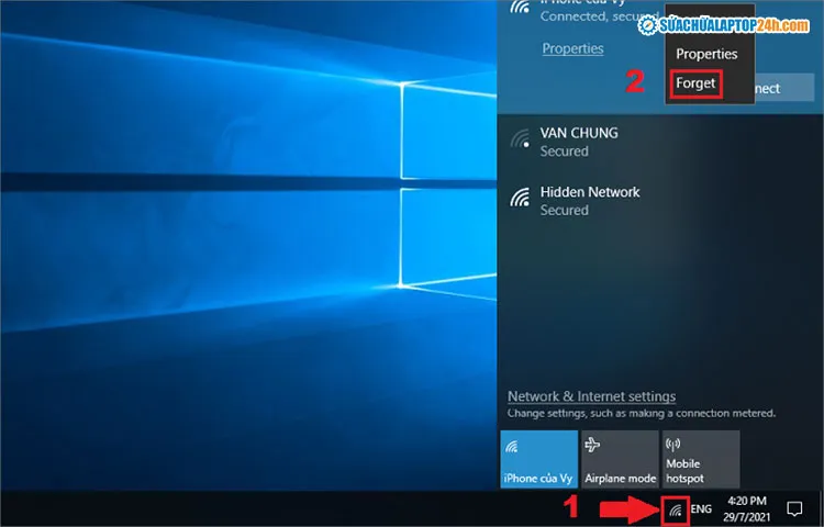 Thực hiện thao tác Forget mạng wifi cũ để tránh xung đột mật khẩu