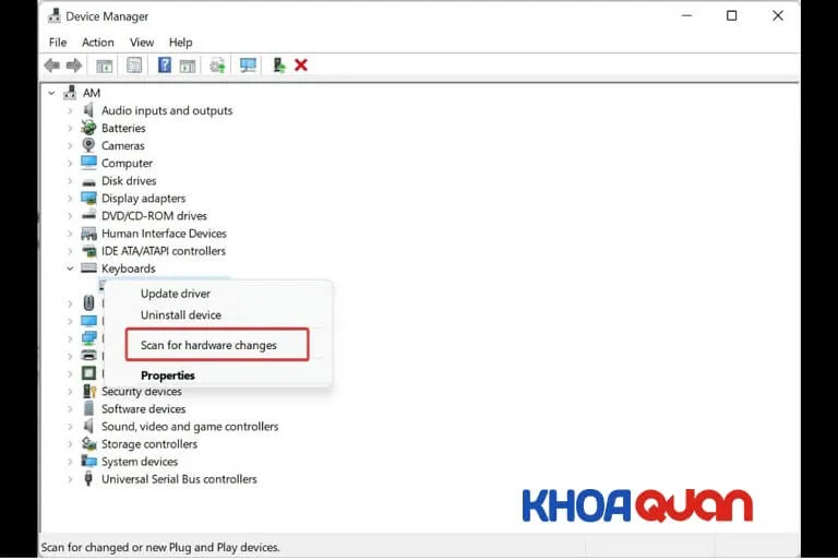 Quét lại các thay đổi phần cứng để cài mới Driver tự động