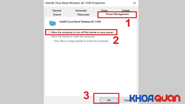 Bỏ tích dòng cho phép máy tính tắt thiết bị để tiết kiệm pin