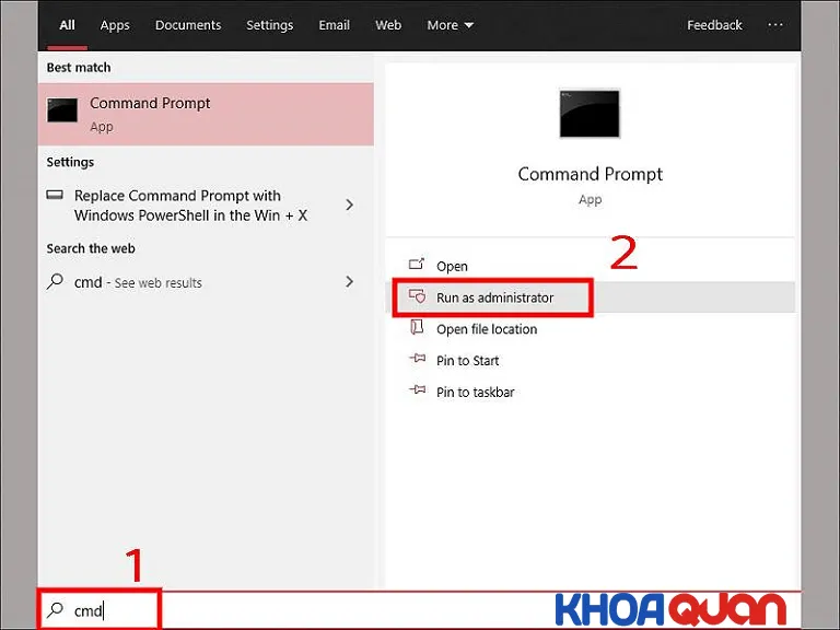 Mở công cụ Command Prompt bằng quyền Run as administrator