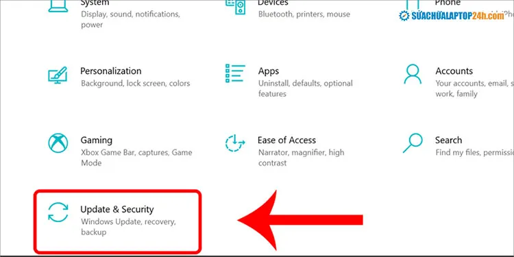 Truy cập vào công cụ Update và bảo mật trên hệ điều hành
