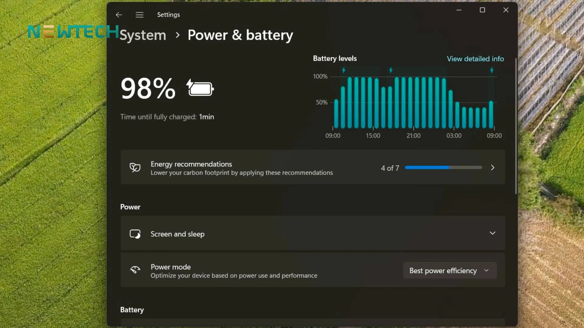 Thông tin chi tiết về tình trạng pin và thời gian sử dụng