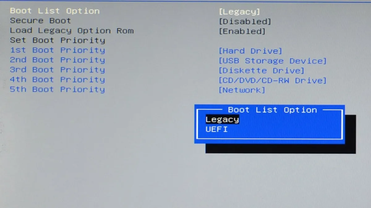Sai thứ tự boot trong BIOS