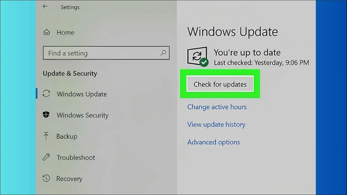 Vào Windows Update để kiểm tra và cài đặt các bản cập nhật mới nhất