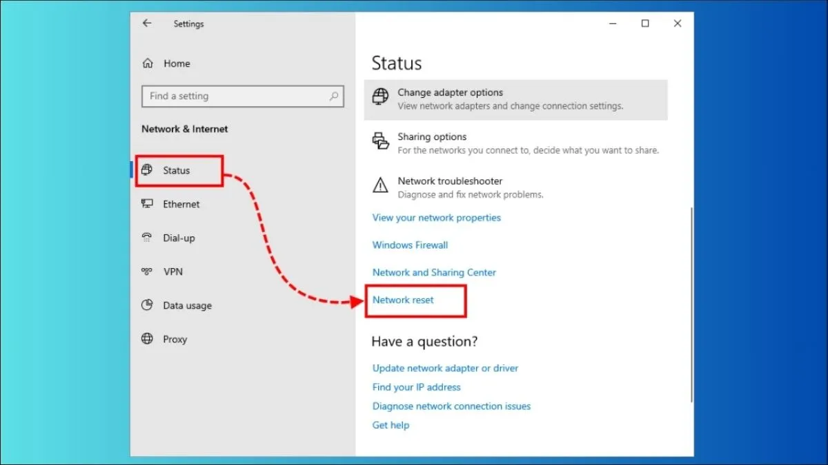 Reset Network Adapter sẽ đặt lại toàn bộ cài đặt mạng về mặc định