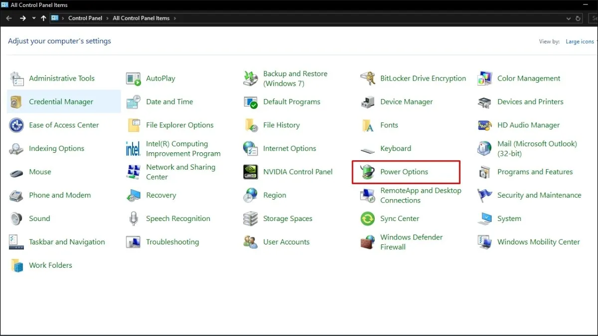 Kiểm tra cài đặt Power Options