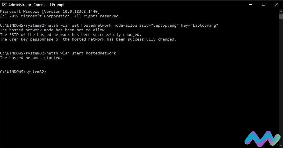Lệnh khởi động điểm phát sóng wifi trên Windows 10