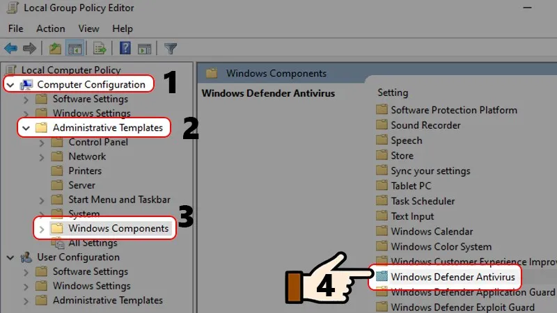 Nhấn chọn Windows Defender
