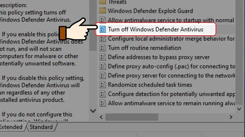 Nhấn chọn Turn off Windows Defender