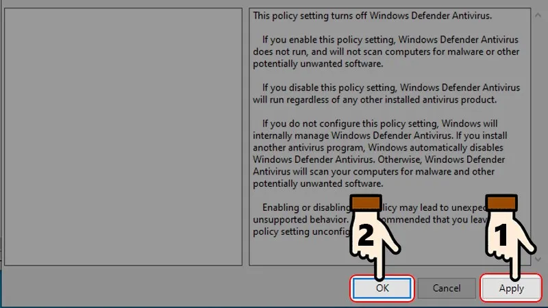 Nhấn chọn Apply và chọn OK